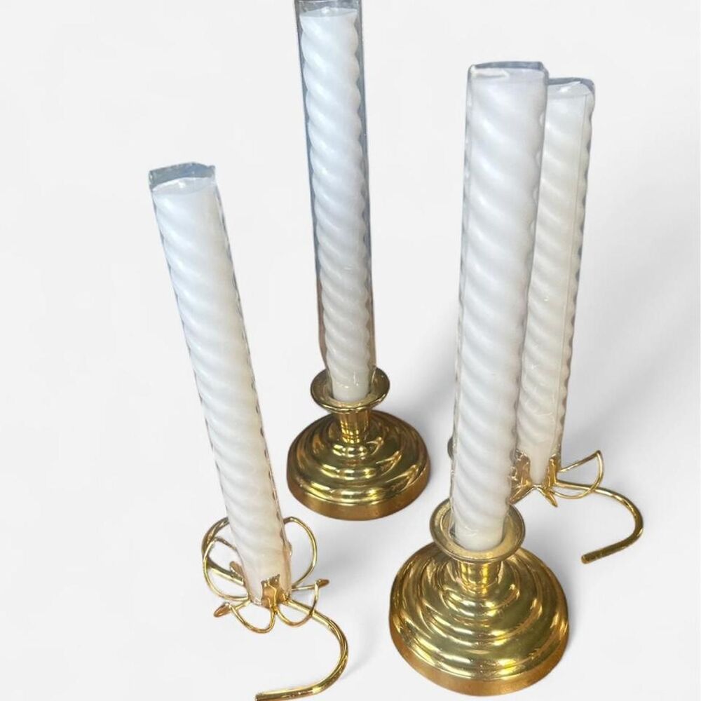 Vintage Polished Brass Set of 4 Candle Stick Holders.